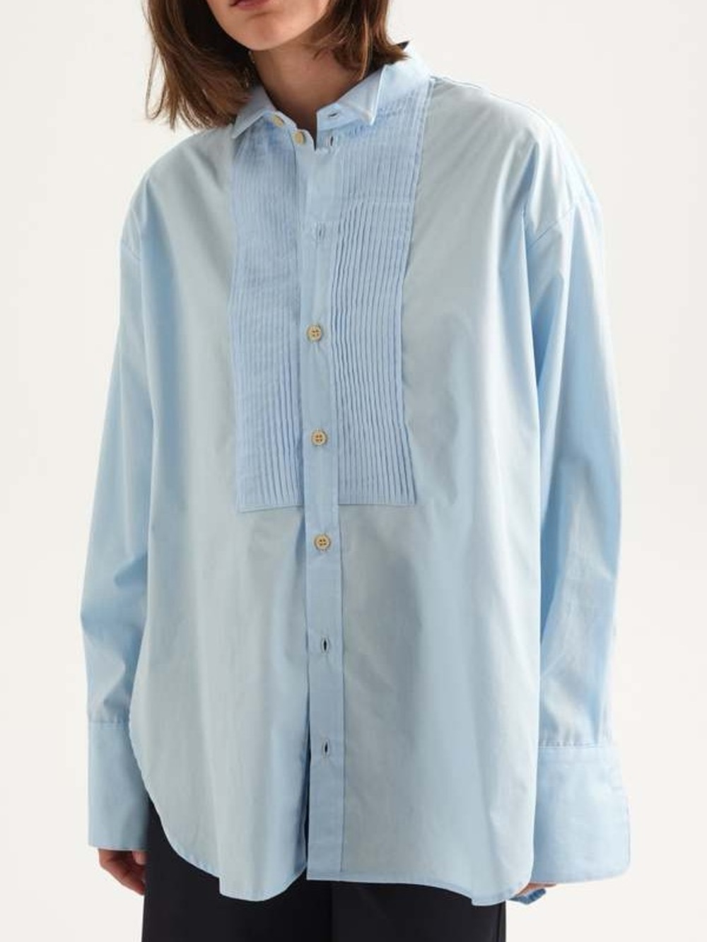NWT S Jamie Haller The Tuck Shirt in Baby Blue Pintucked Tuxedo 100% cotton
